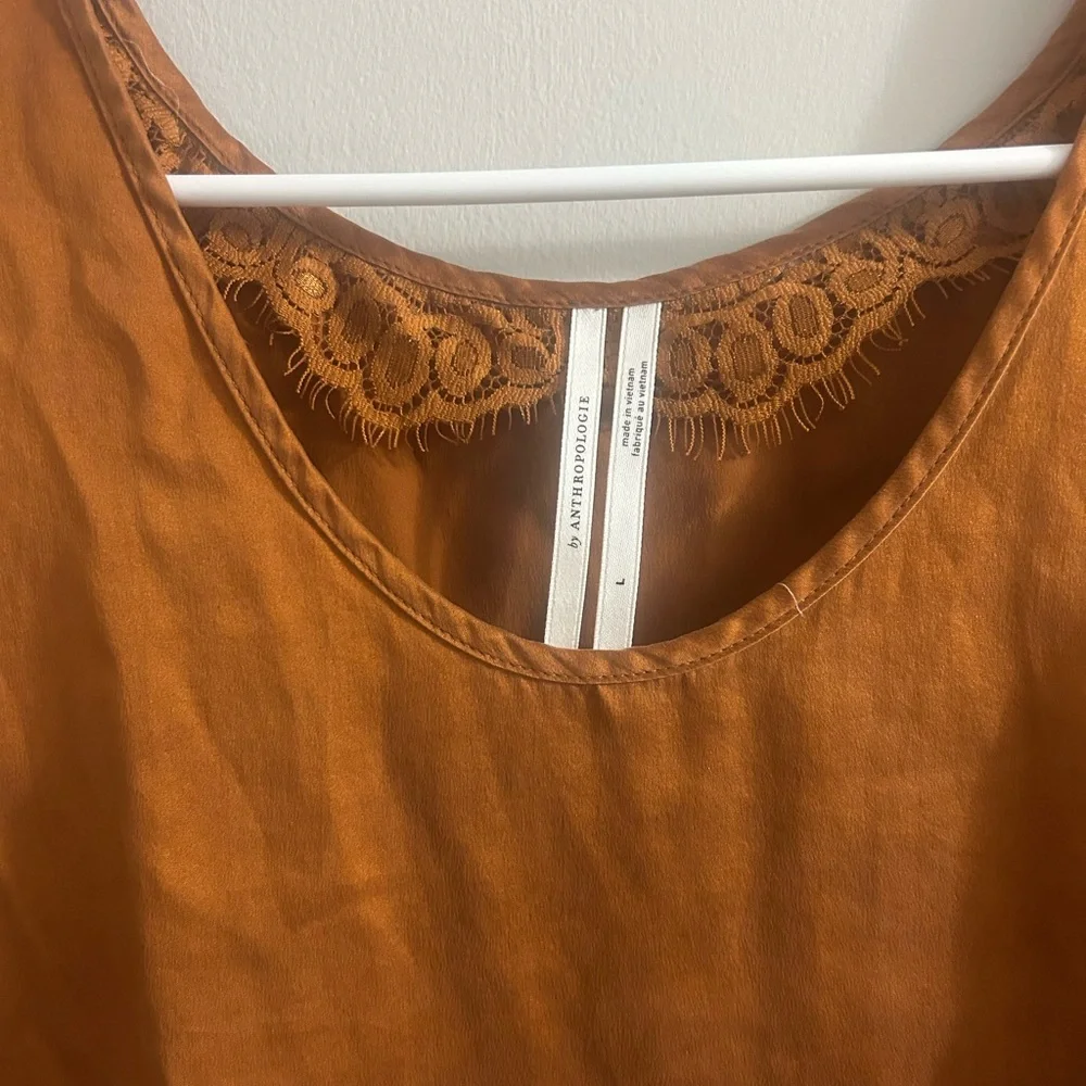 Anthropologie 100% silk Burnt Orange Short Sleeve Tee - Picture 5 of 10